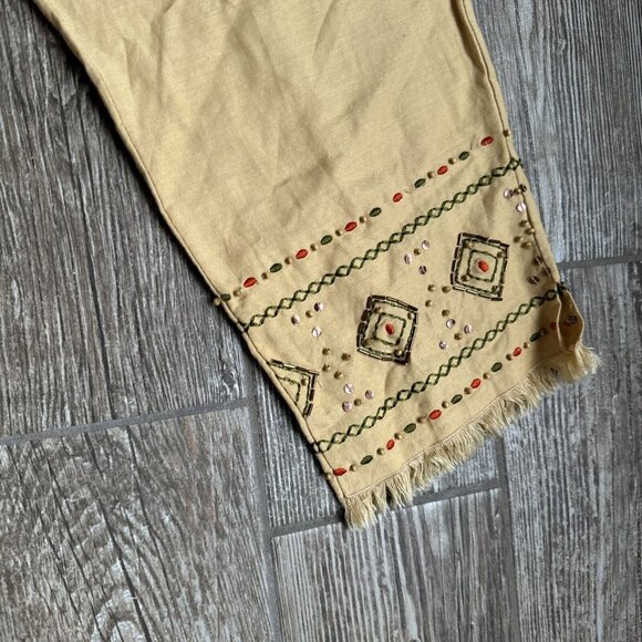 2/$18 SALE! Vintage Joy Peace Capri Pants Womens 8 High Waist Embroidered Beaded - Picture 5 of 11